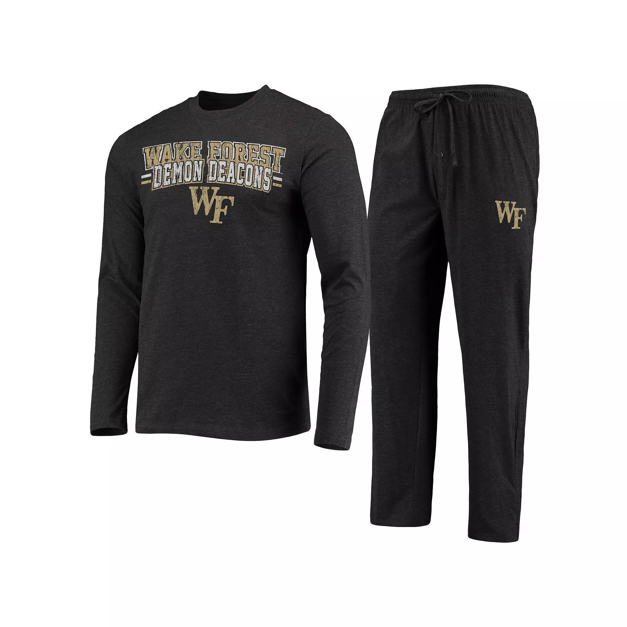 Men's Concepts Sport Black/Heathered Charcoal Wake Forest Demon Deacons Meter Long Sleeve T-Shirt & Pants Sleep Set, Size: XL, Wfu Black Product Image
