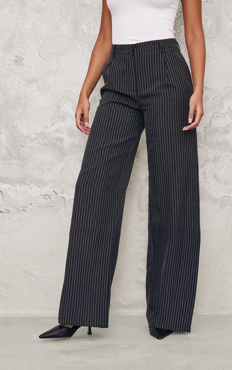 Tall Black Pinstripe Tailored Wide Leg Pants Product Image