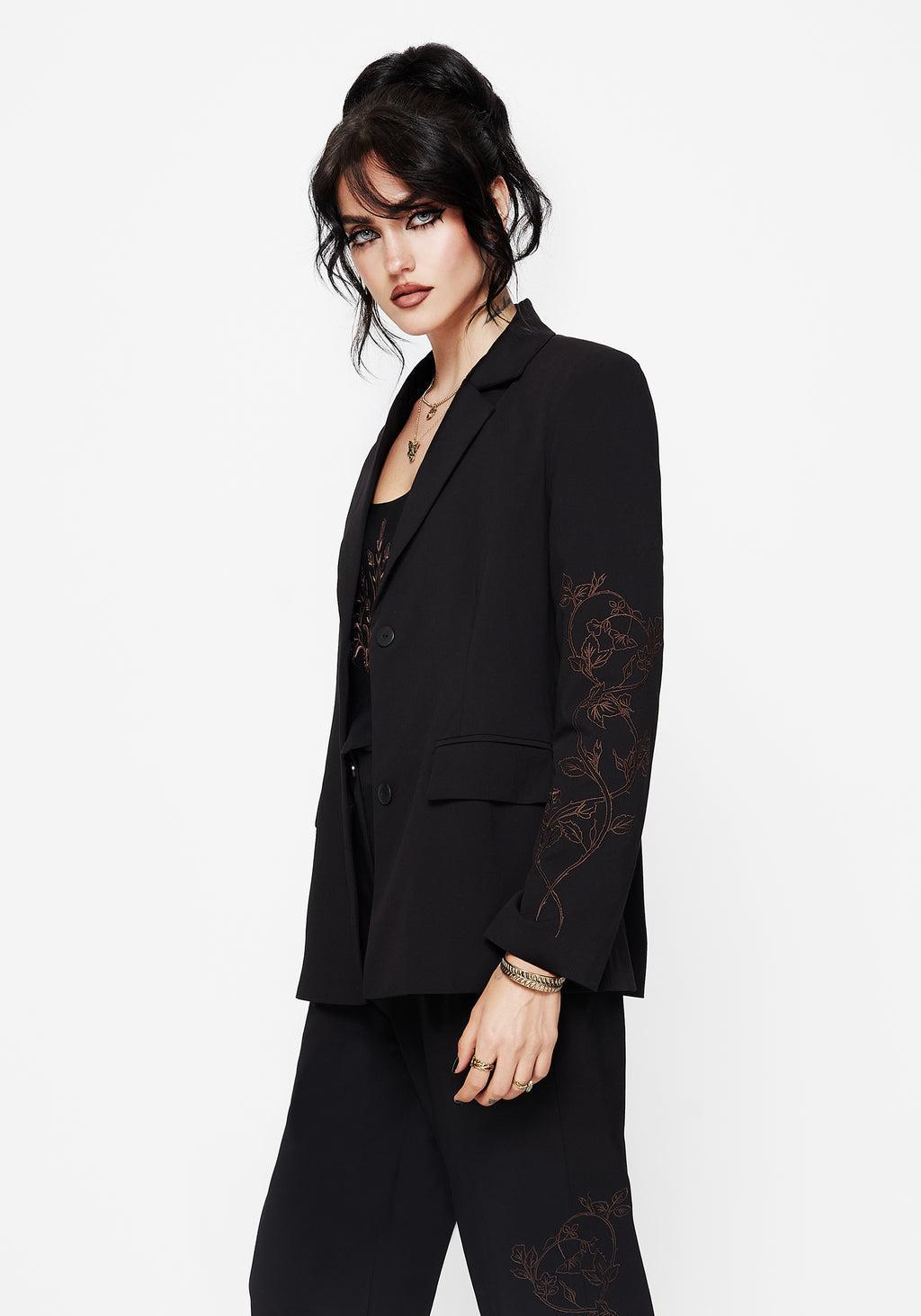 Renita Embroidered Belted Blazer Product Image