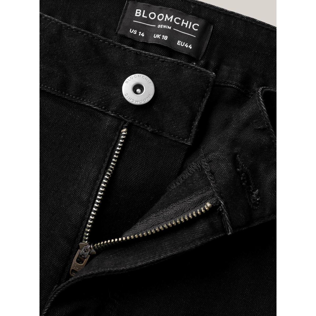 Plus Size Mid-Rise Classic Boot Cut Jeans Women Denimblack Medium stretch Slanted pocket Jeans BloomChic 22/3X Product Image