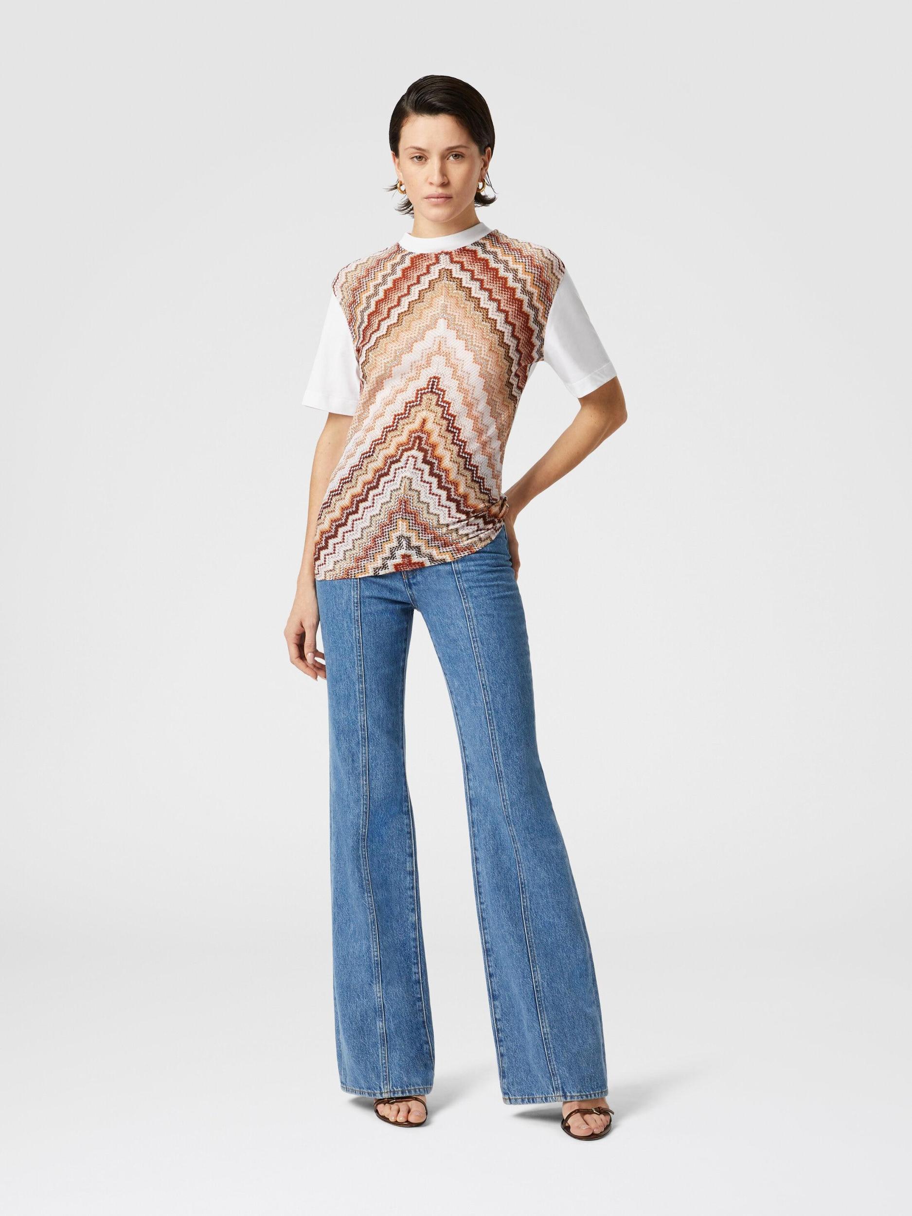 Crewneck T-shirt with lamé zig zag knit insert Product Image