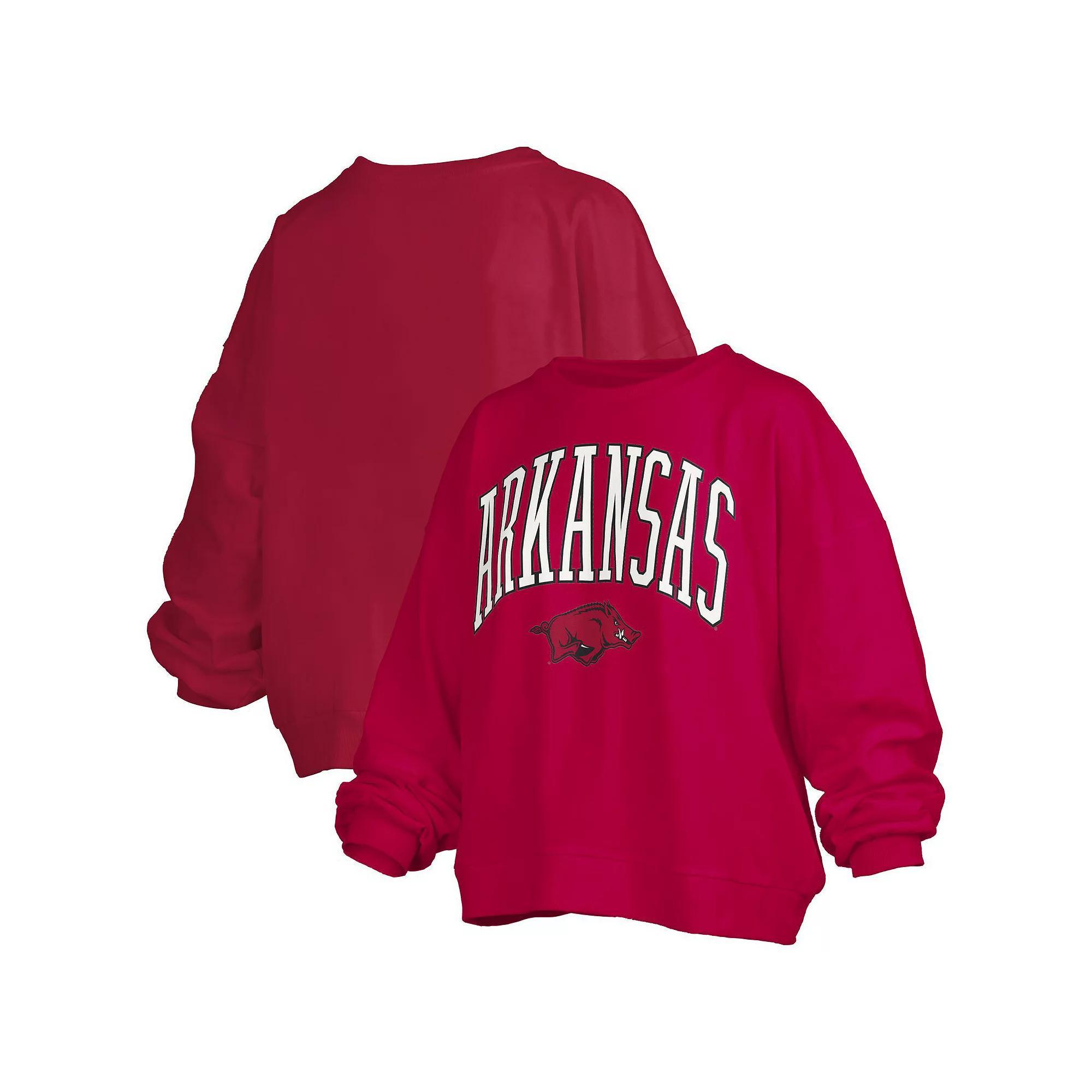 Women's Pressbox Cardinal Arkansas Razorbacks Janise Arch Over Logo Waist Length Oversized Pullover Sweatshirt, Size: Large, Red Product Image