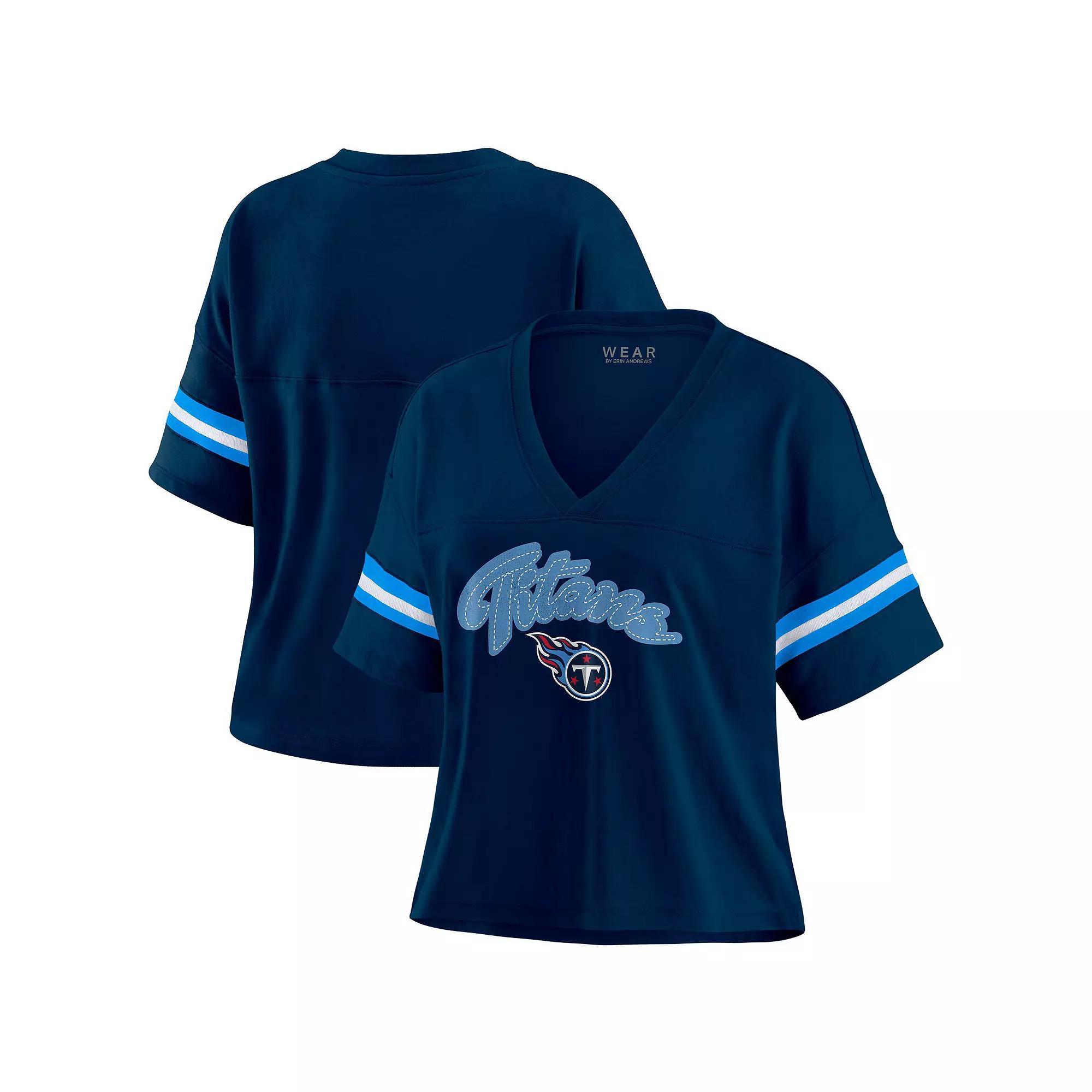 Women's WEAR by Erin Andrews Navy/White Tennessee Titans Plus Size Color Block Boxy T-Shirt, Size: 1XL, Blue Product Image