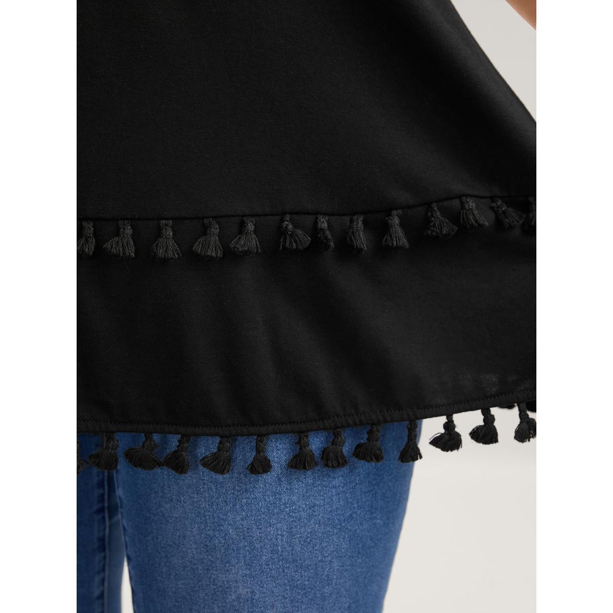 Plus Size A-Line Tassel Hem Plain Tank Top Women Black Tassels Round Neck Everyday-Casual Tank Tops Camis BloomChic 18-20/2X Product Image