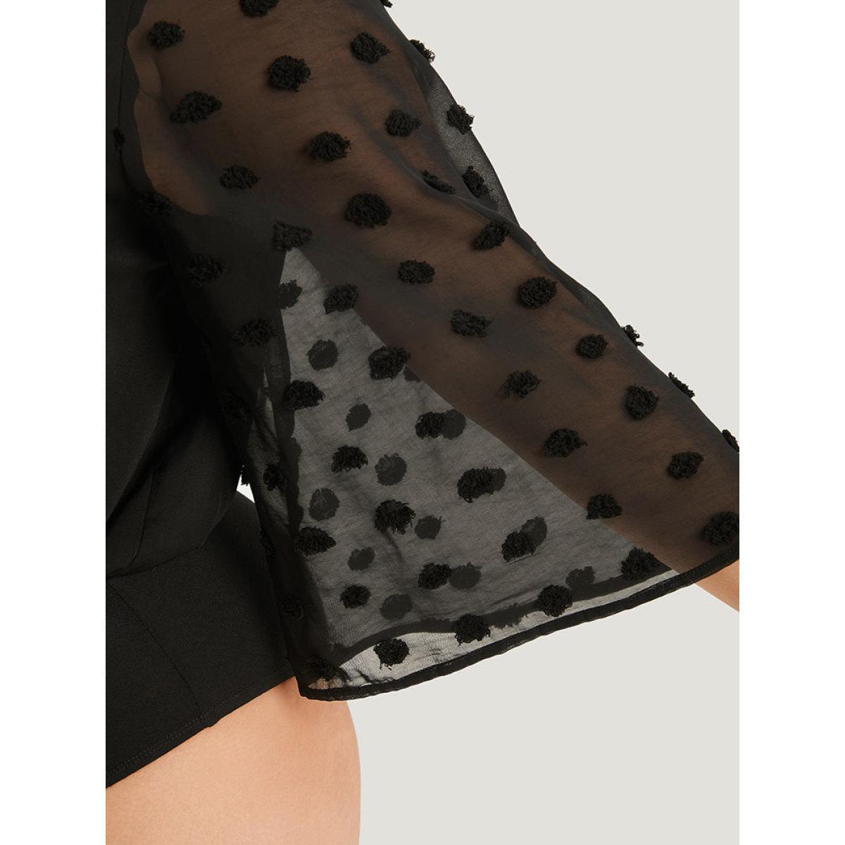 Plus Size Polka Dot Patchwork Mesh Bell Sleeve Bodysuit Women Black Plain See through Bodysuits BloomChic 10/M Product Image