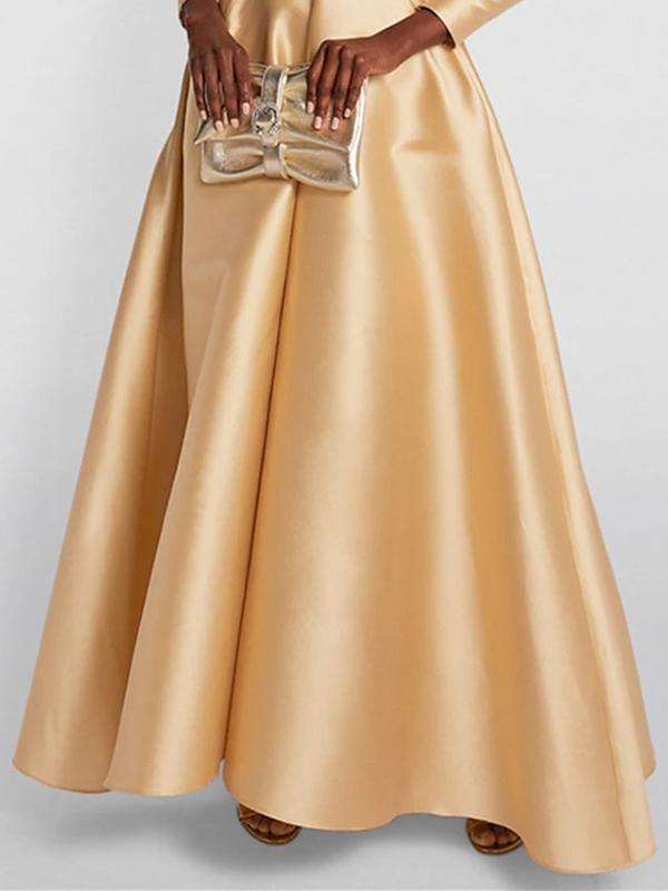 A-Line High Waisted Pleated Solid Color V-Neck Maxi Dresses Product Image
