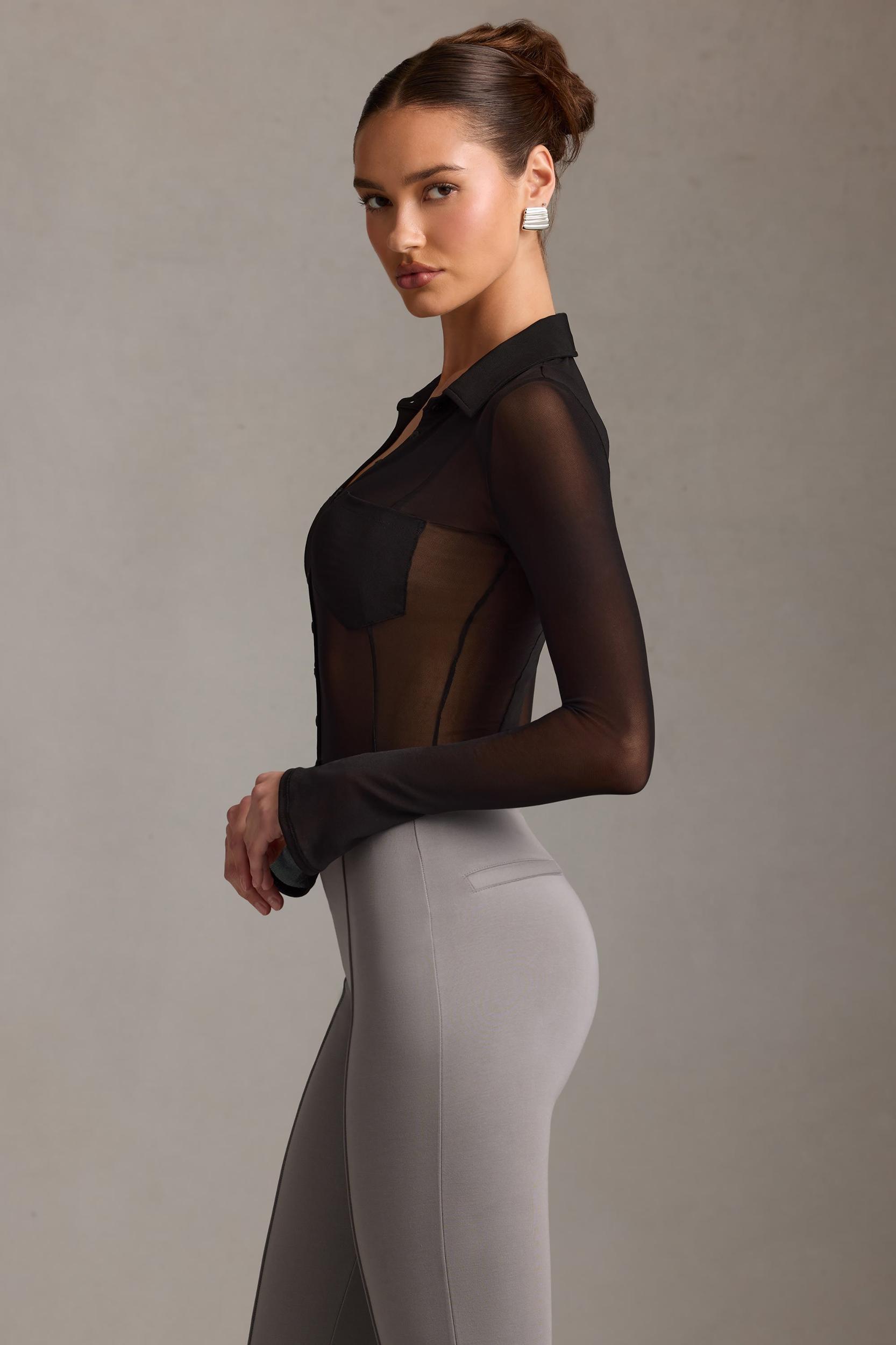 Sheer Long-Sleeve Shirt in Black Product Image