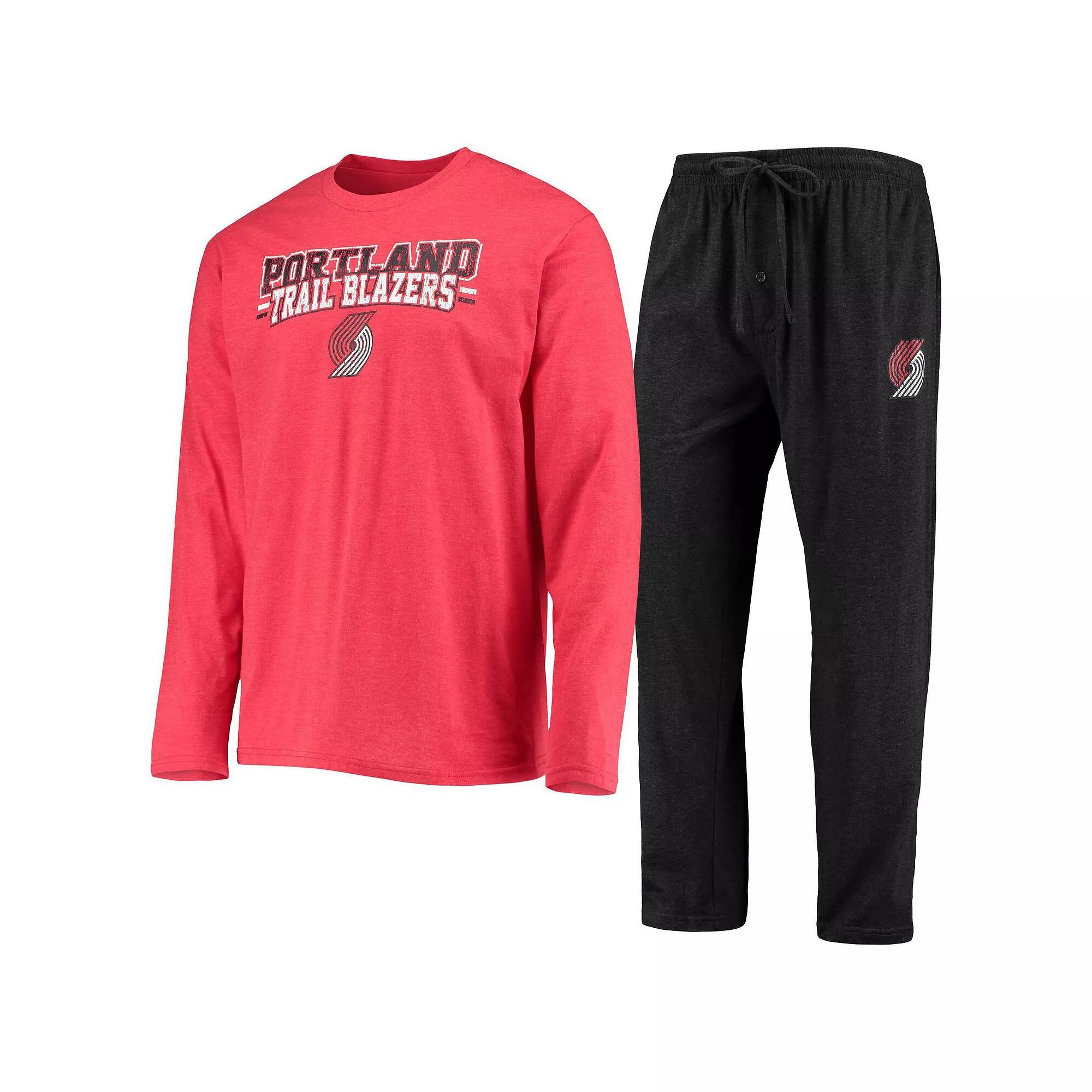 Men's Concepts Sport Black/Red Portland Trail Blazers Long Sleeve T-Shirt & Pants Sleep Set, Size: Small Product Image