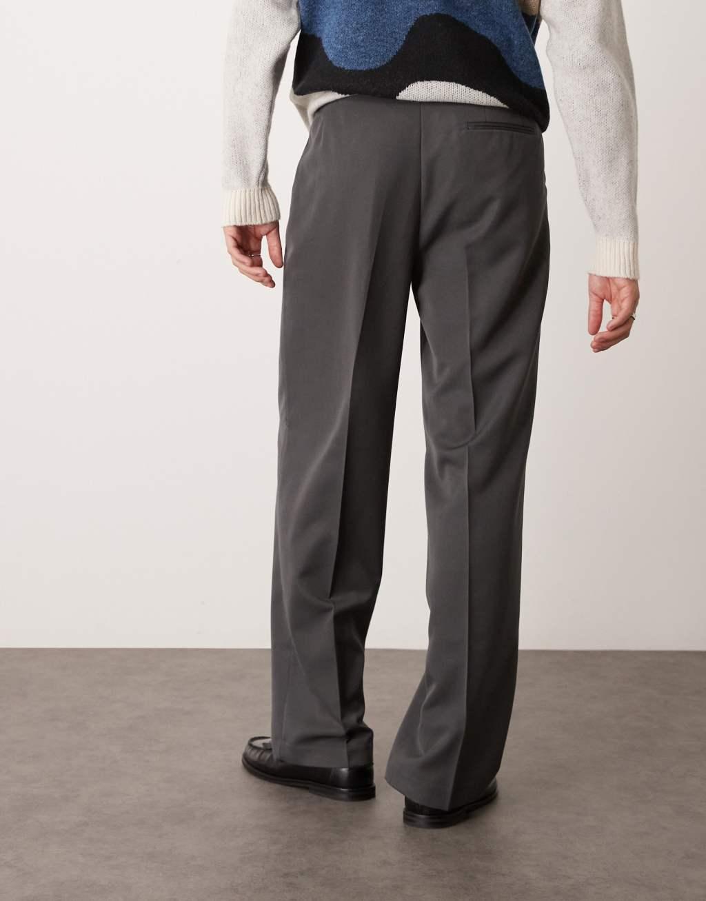 ASOS DESIGN smart wide leg pants with front pleat in charcoal Product Image