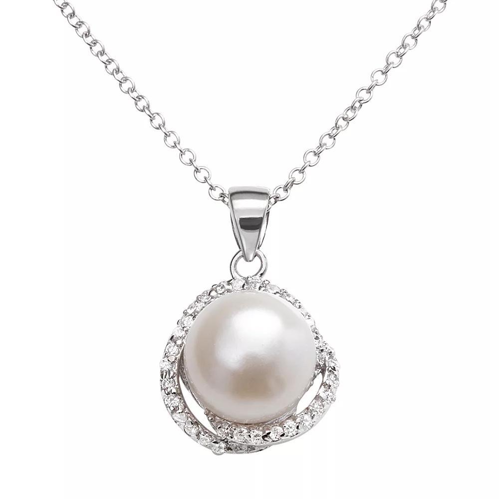 Sophie Miller Sterling Silver Freshwater Cultured Pearl & Cubic Zirconia Swirl Pendant, Women's, Size: 16", White Product Image