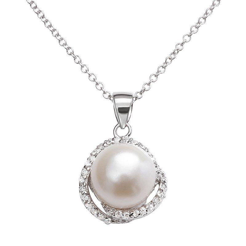 Sophie Miller Sterling Silver Freshwater Cultured Pearl & Cubic Zirconia Swirl Pendant, Women's, Size: 16", White Product Image