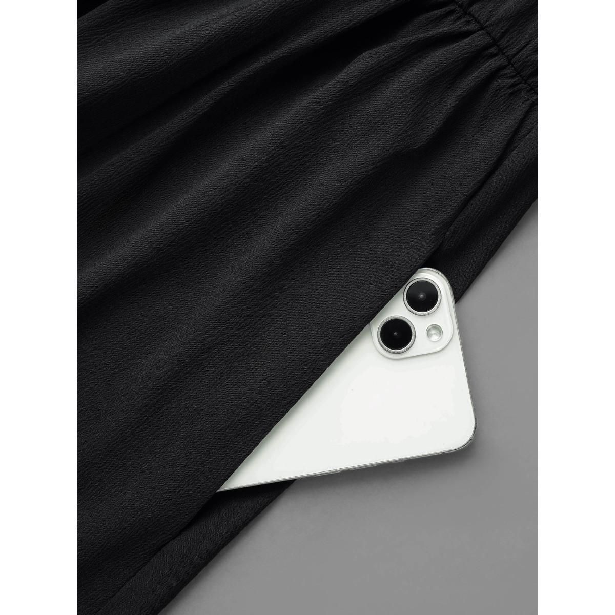 Plus Size Tab Sleeve Striped Belted Shirt Dress Black Women At the Office Belted Shirt collar Elbow-length sleeve Curvy BloomChic 22-24/3X Product Image