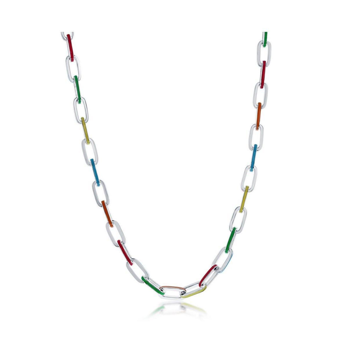 Argento Bella Sterling Silver Multi-Color Enamel Paperclip Chain Necklace, Womens Two Tone Product Image