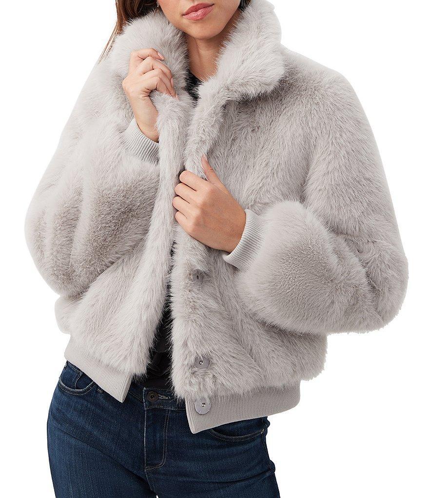 Trina Turk Morris Faux Fur Collar Neck Long Sleeve Snap Front Coat Product Image