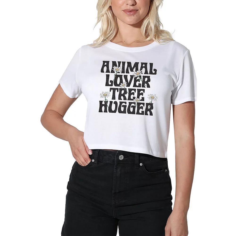 Women's Suburban Riot Animal Lover Tree Hugger Graphic Crop Top, Girl's, Size: XL, White Product Image