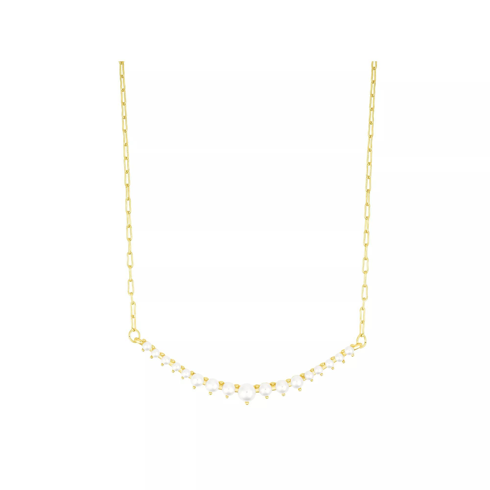 Adornia Simulated Pearl Curved Bar Necklace, Womens Silver Tone Product Image