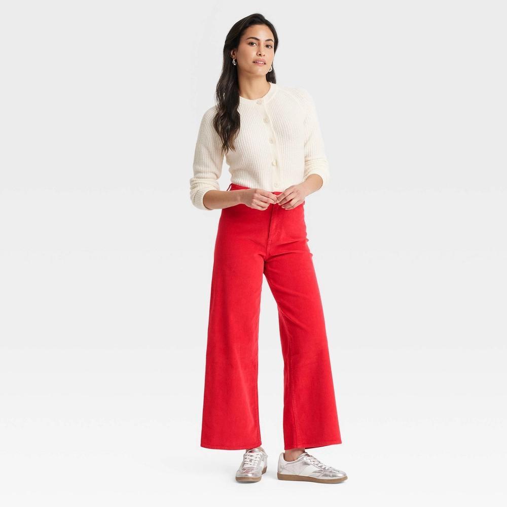 Women's High-Rise Corduroy Sailor Wide Leg Ankle Jeans - Universal Thread™ Red 6 Product Image