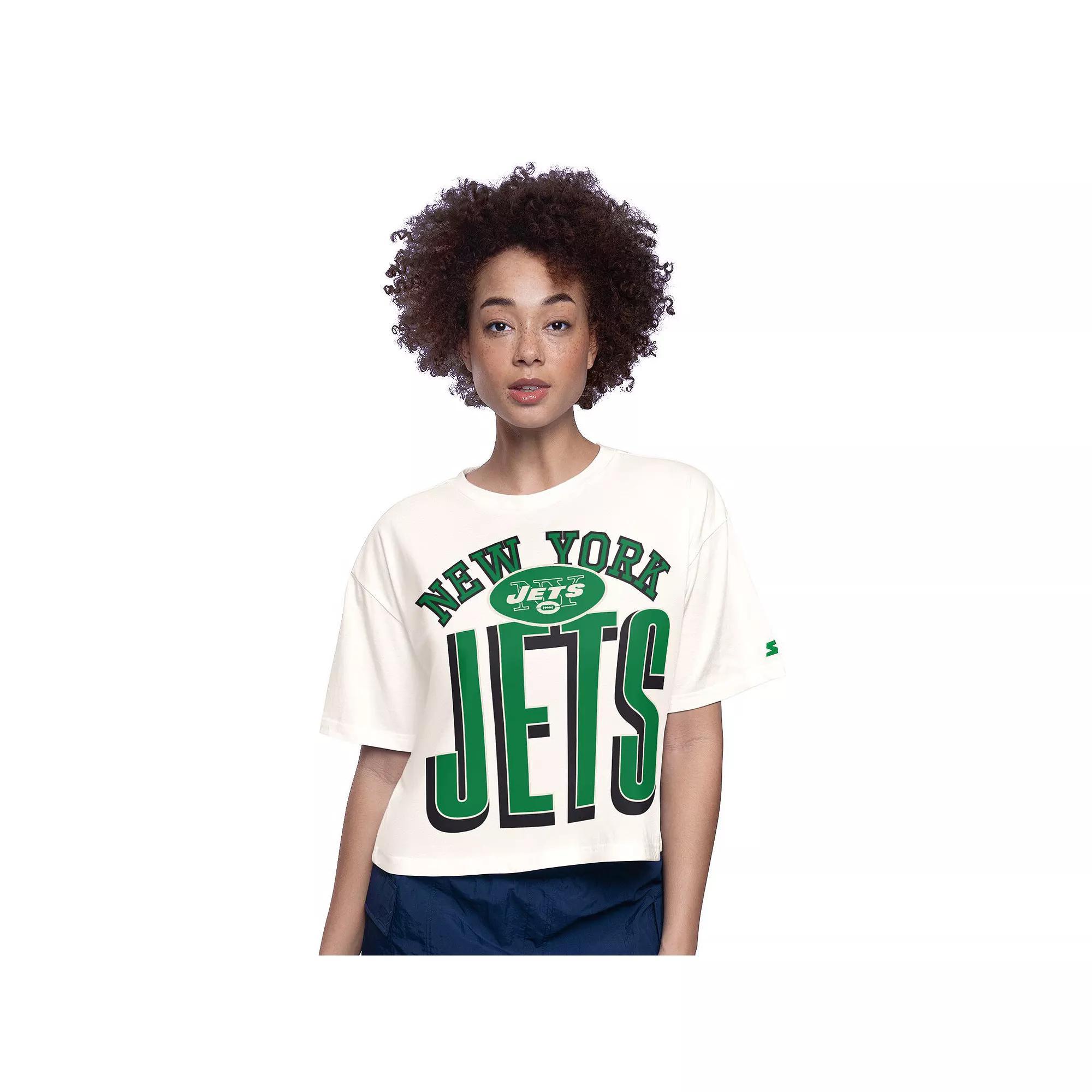 Women's Starter  White New York Jets Throwback Play the Ball Boxy Cropped T-Shirt, Size: XL Product Image