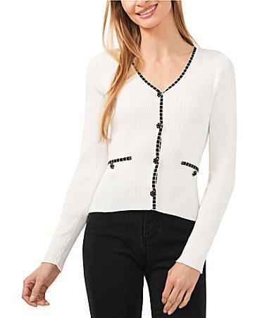 CeCe Cropped Pocket Detail Cardigan (Antique ) Women's Sweater Product Image