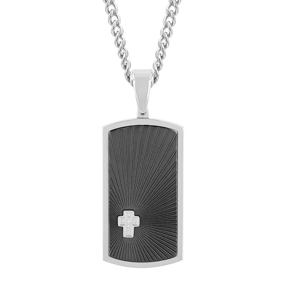 Mens Jewelry Nation Stainless Steel Diamond Accent Dog Tag Pendant Necklace Two Tone Black Product Image