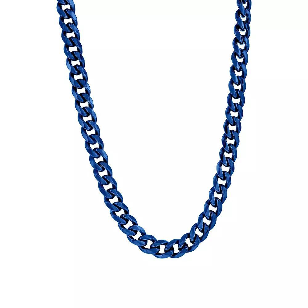 Metallo Stainless Steel 7mm Cuban Chain Necklace, Men's, Size: 24", Blue Product Image