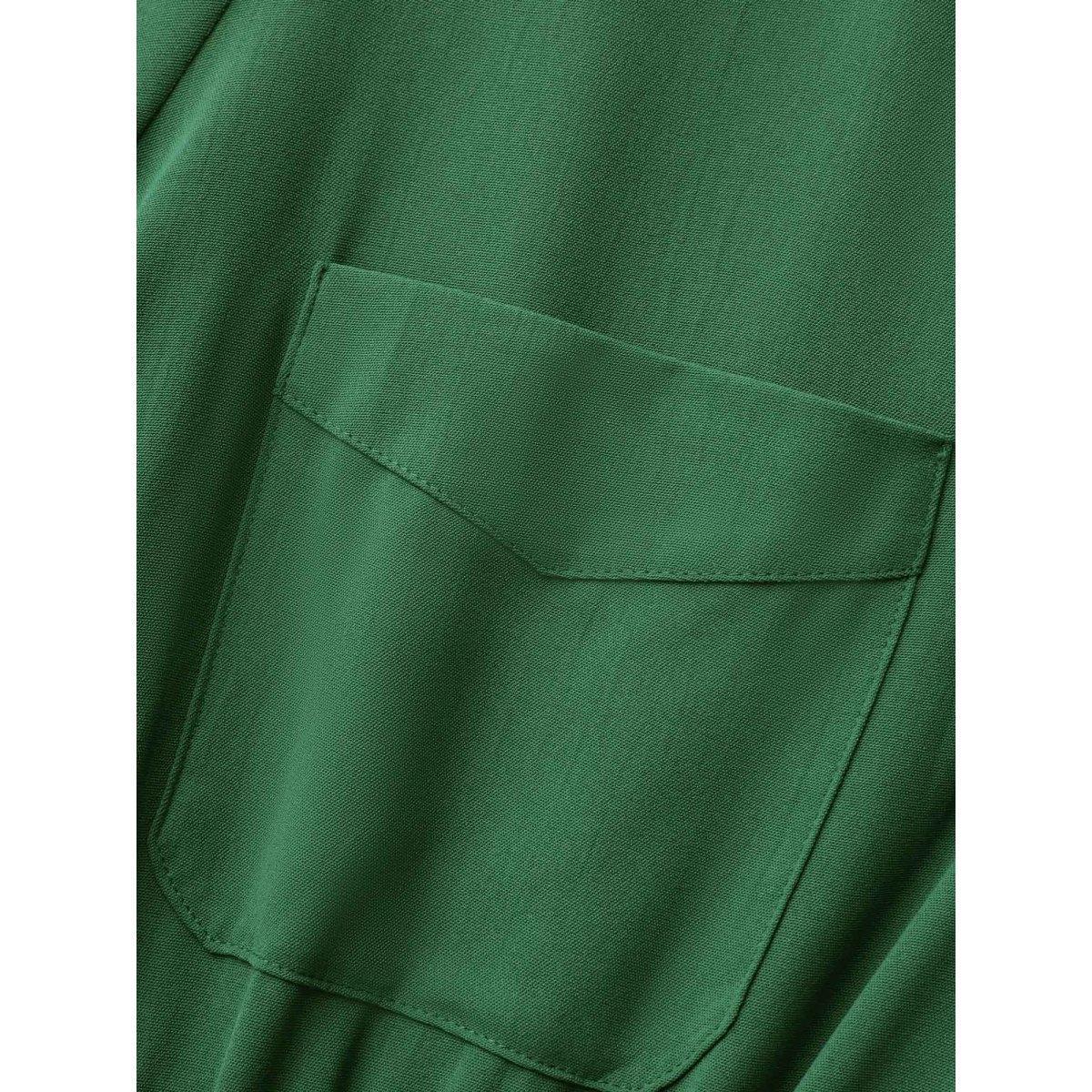 Plus Size Striped Patchwork Belted Patched Pocket Dress Truegreen Women At the Office Belted Shirt collar Half Sleeve Curvy BloomChic 30/6X Product Image