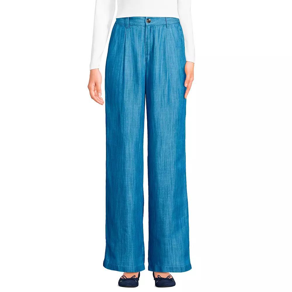 Women's Lands' End High Rise Pleated Wide Leg Pants, Size: 12, Soft Blue Product Image