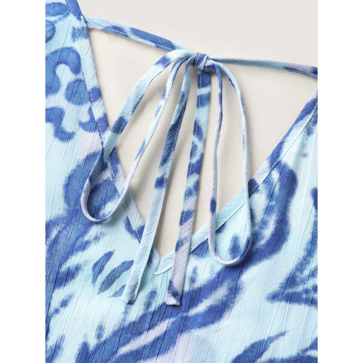 Plus Size Paisley Print Ombre Back-Tie Midi Dress Mediumblue Women V-neck Cap Sleeve Curvy BloomChic 28/5X Product Image