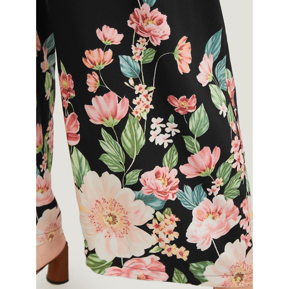 Plus Size Black Floral Square Neck Zip Back Pocket Jumpsuit Women Elegant Sleeveless Square Neck Dailywear Loose Jumpsuits BloomChic 26/4X Product Image