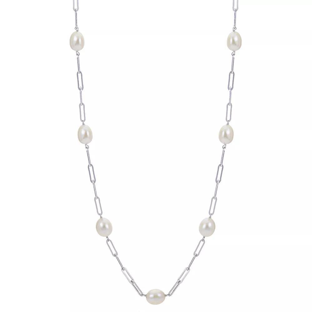 PearLustre by Imperial Sterling Silver Cultured Pearl Paper Clip Chain Station Necklace, Womens Product Image
