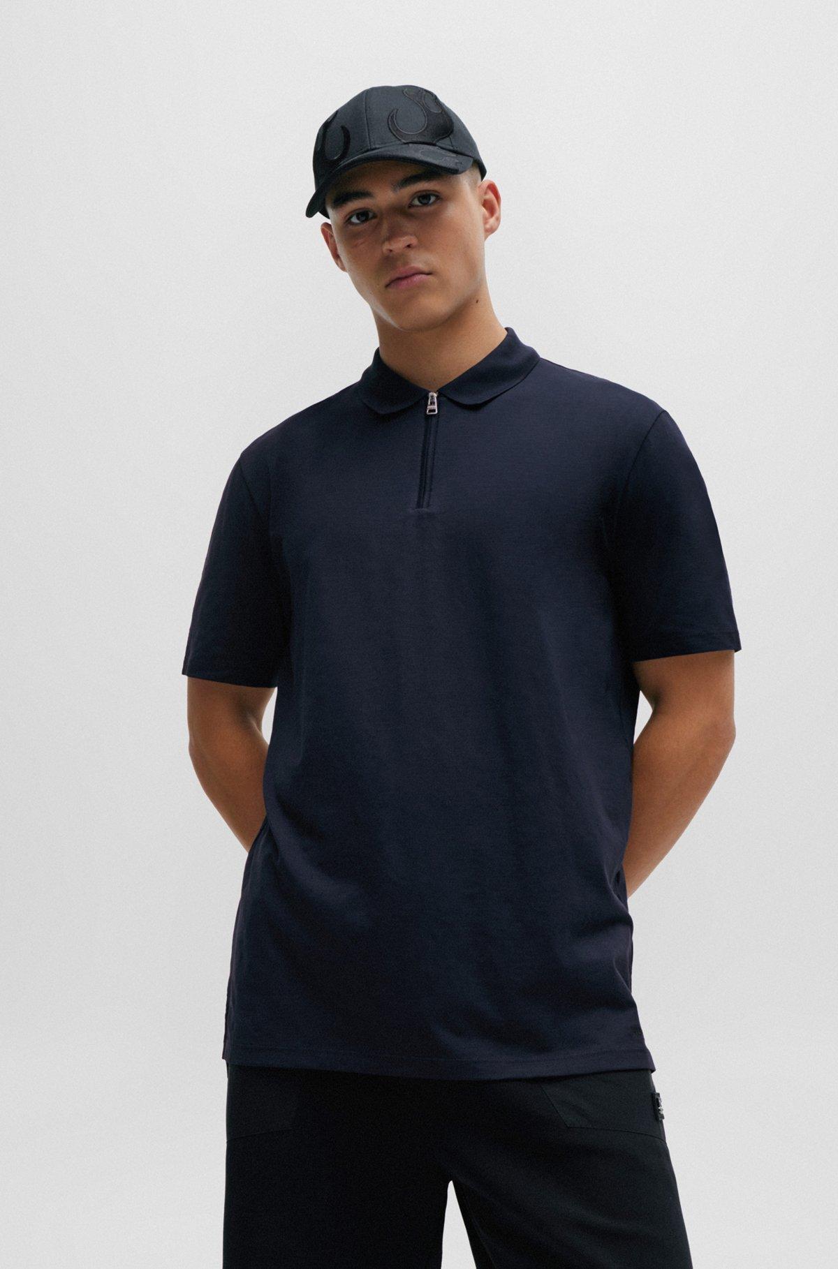Cotton-blend polo shirt with zip placket Product Image