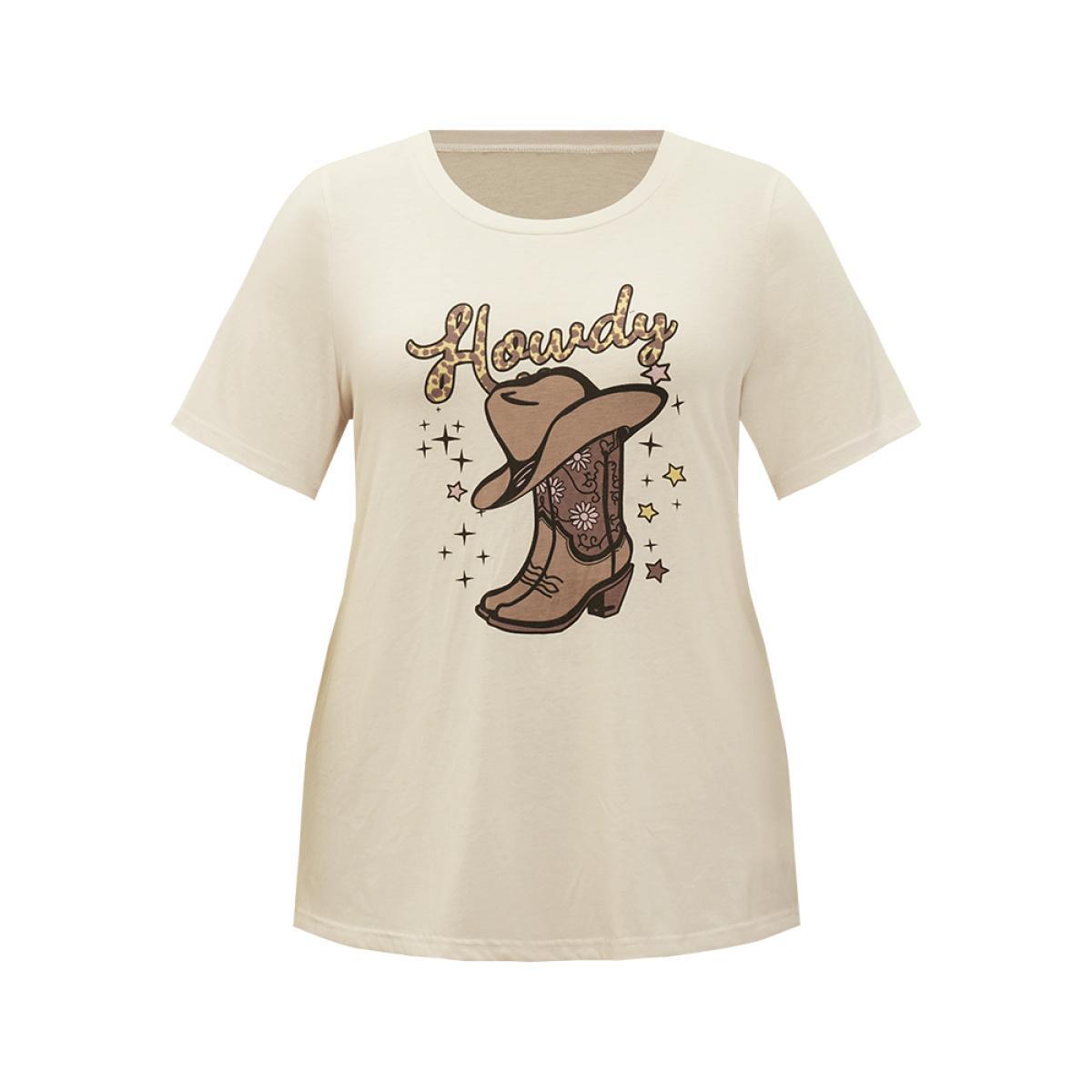 Plus Size Boots & Hat Print Drop Shoulder Graphic T-shirt Apricot Women Casual Western Dailywear T-shirts BloomChic 22-24/3X Product Image