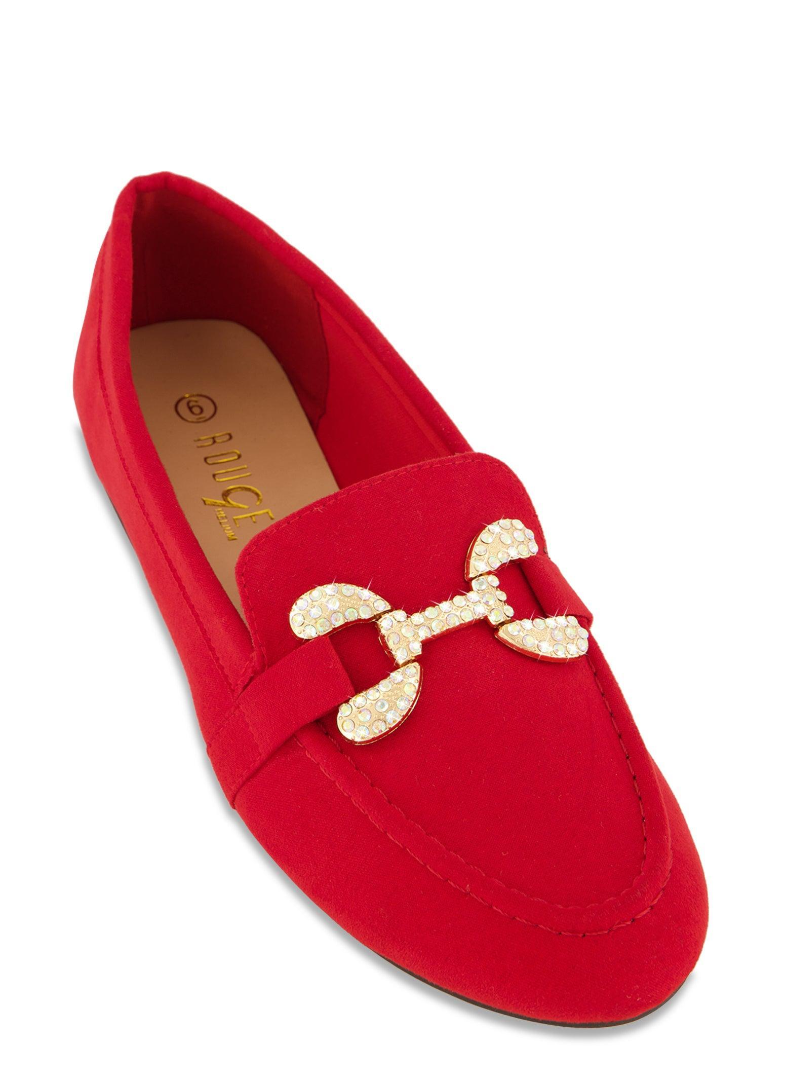 Womens Rhinestone Horsebit Buckle Flats Product Image