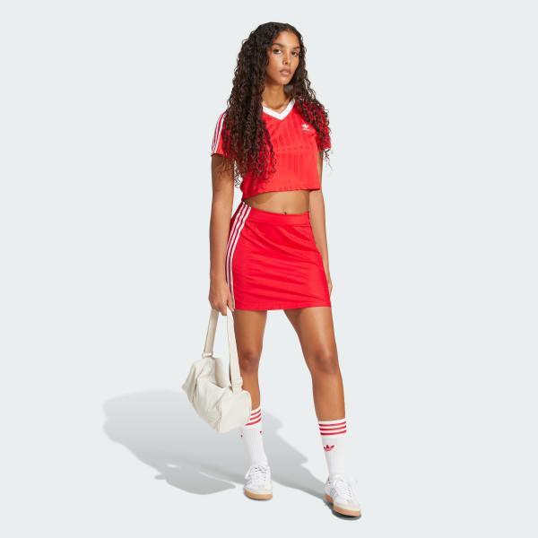 adidas Adicolor Football Jacquard V-Neck Crop Polo Shirt White XL Womens Product Image
