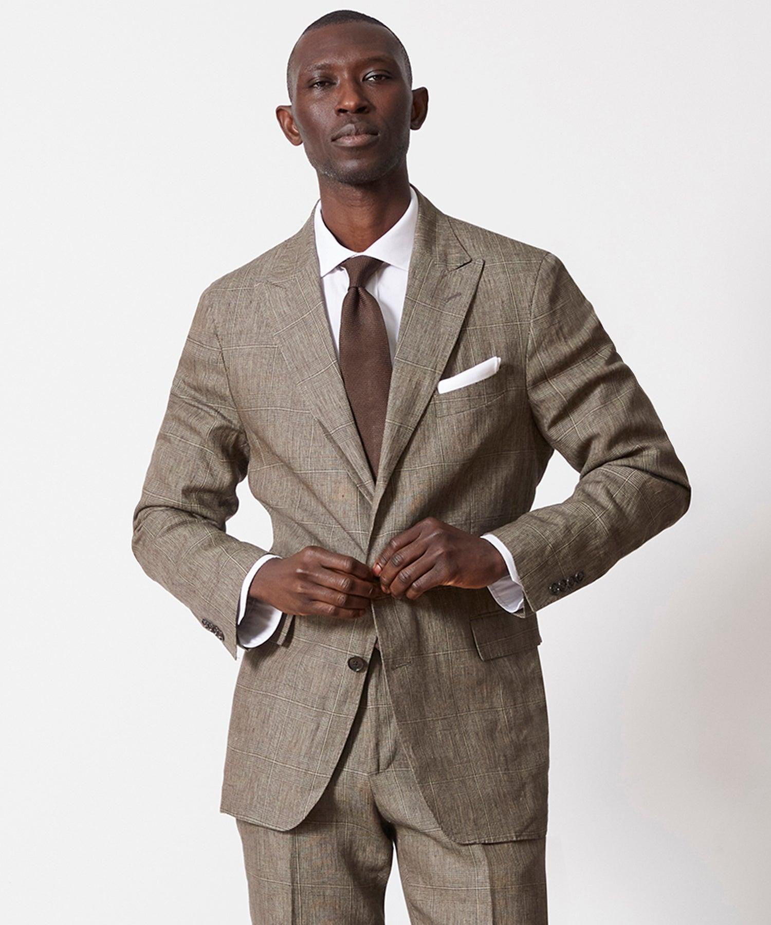 Italian Linen Sutton Jacket in Olive Glenplaid Product Image