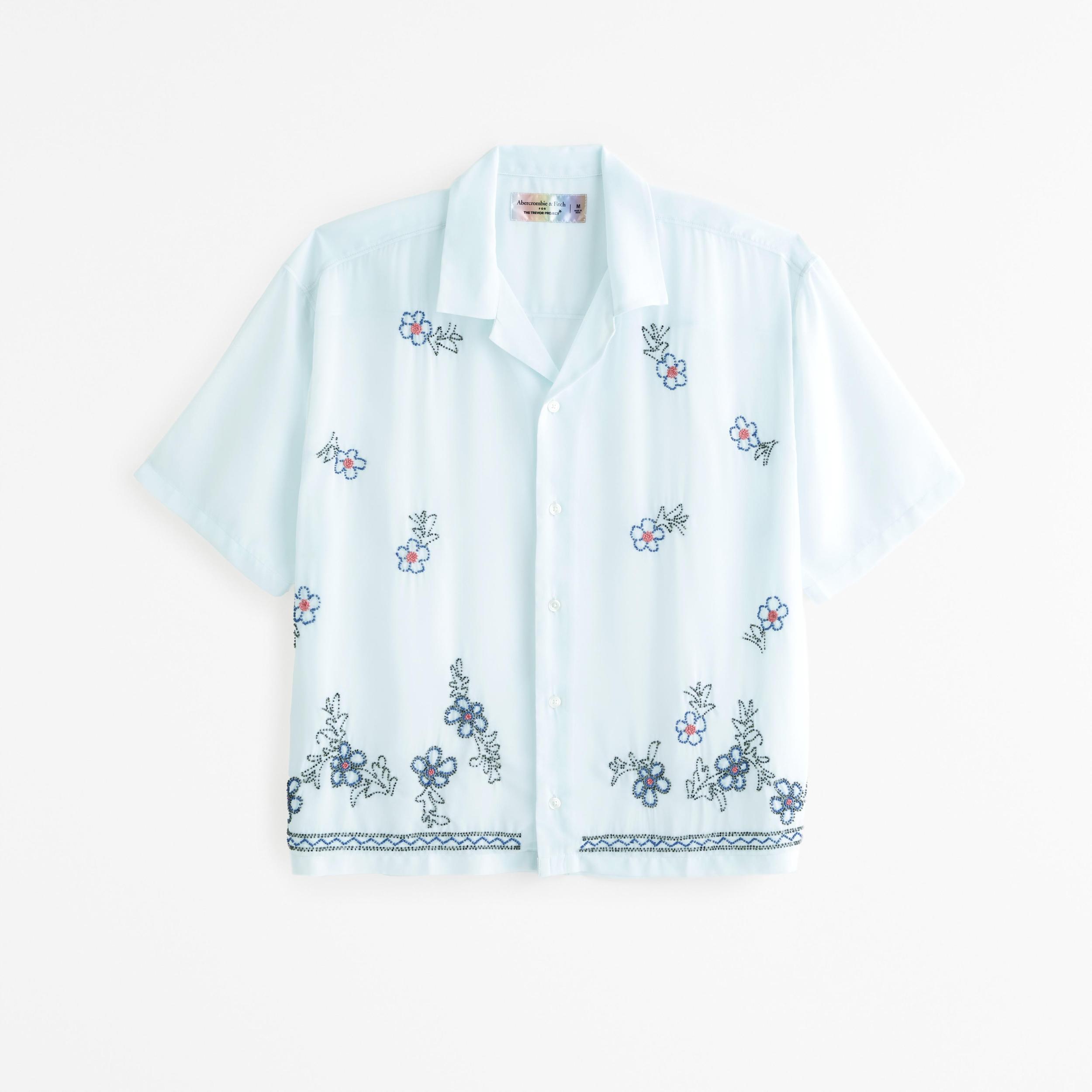 Pride Camp Collar Cropped Sheer Embroidered Shirt Product Image