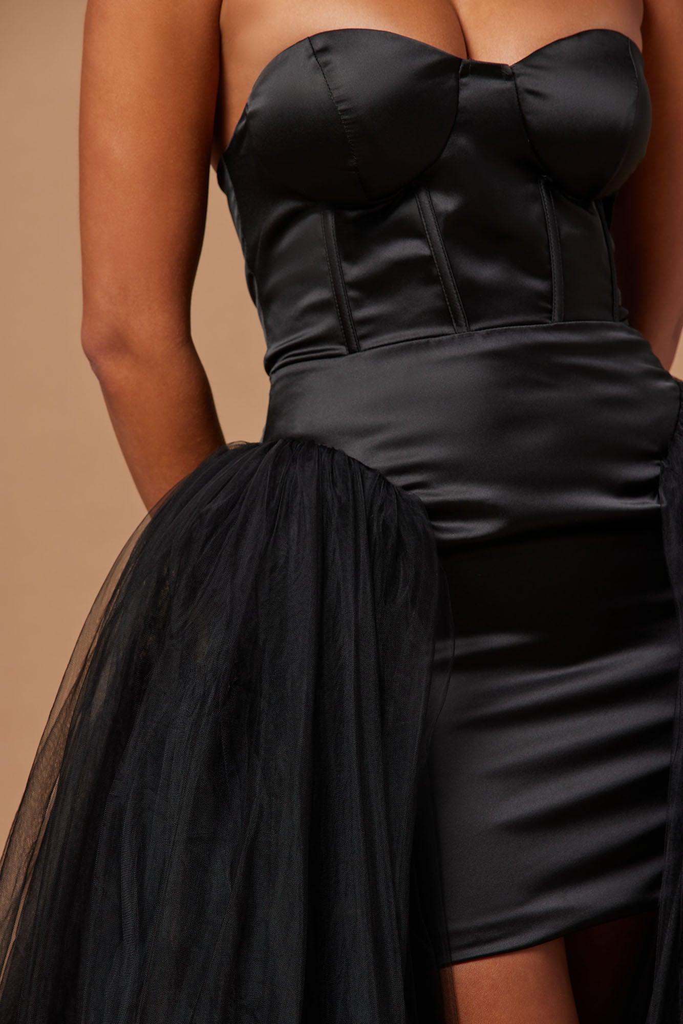Zoee Corset Tulle Gown - Black Product Image