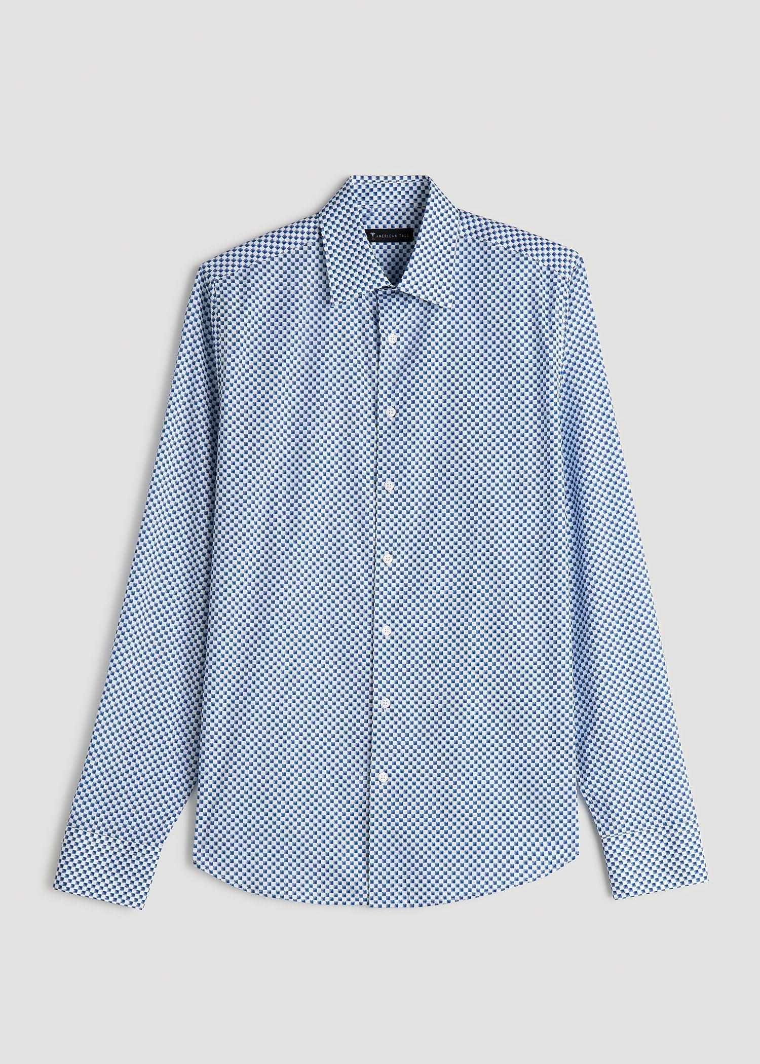 Premium Dress Shirt for Tall Men in Blues Check Product Image