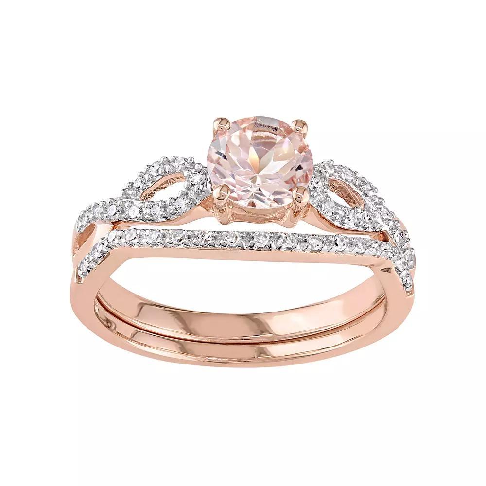 Stella Grace 10k Rose Gold Morganite & 1/6 Carat T.W. Diamond Engagement Ring Set, Women's, Size: 9 Product Image