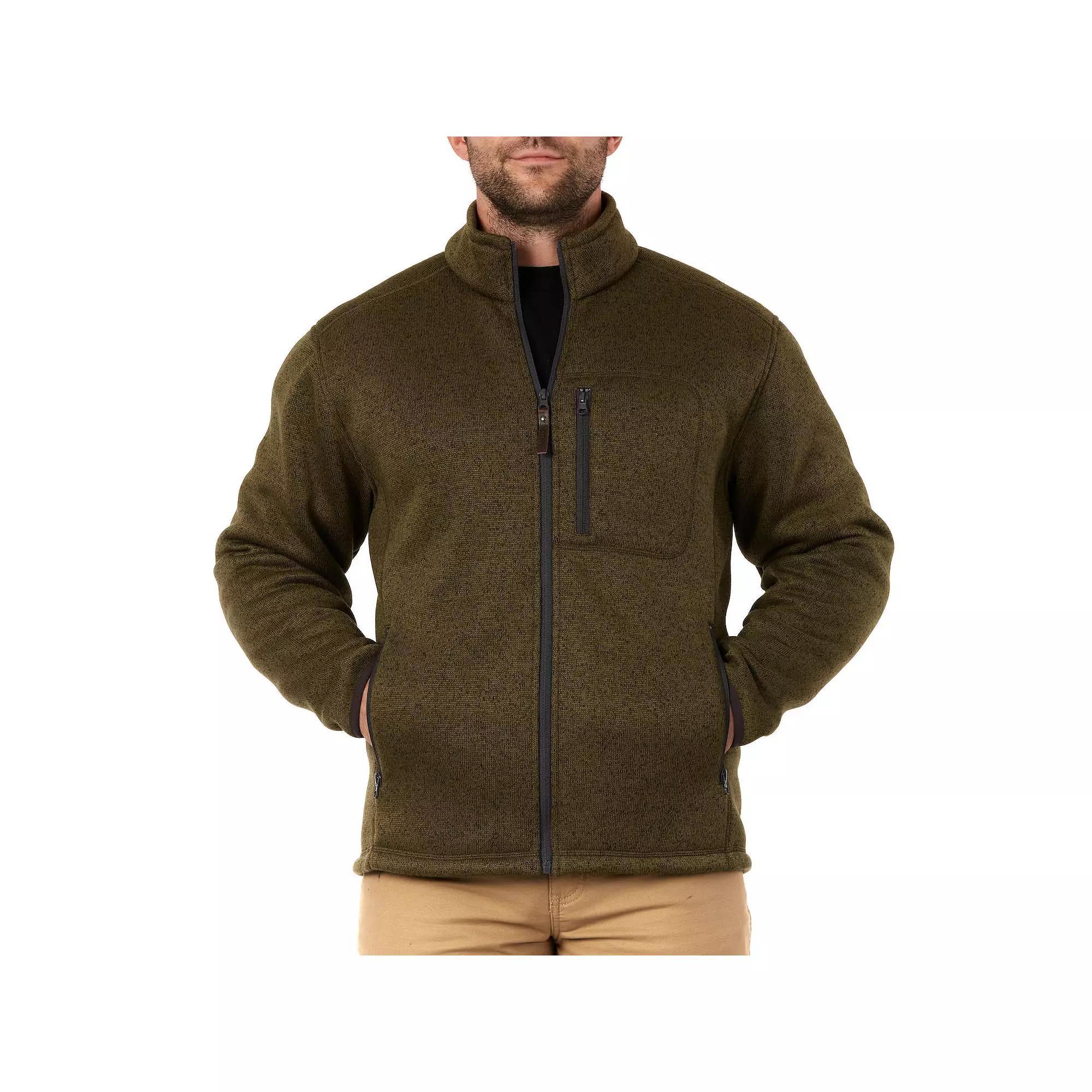 Men's Smith's Workwear Sherpa-Lined Sweater Fleece Jacket, Size: Large, Olive Grey Product Image
