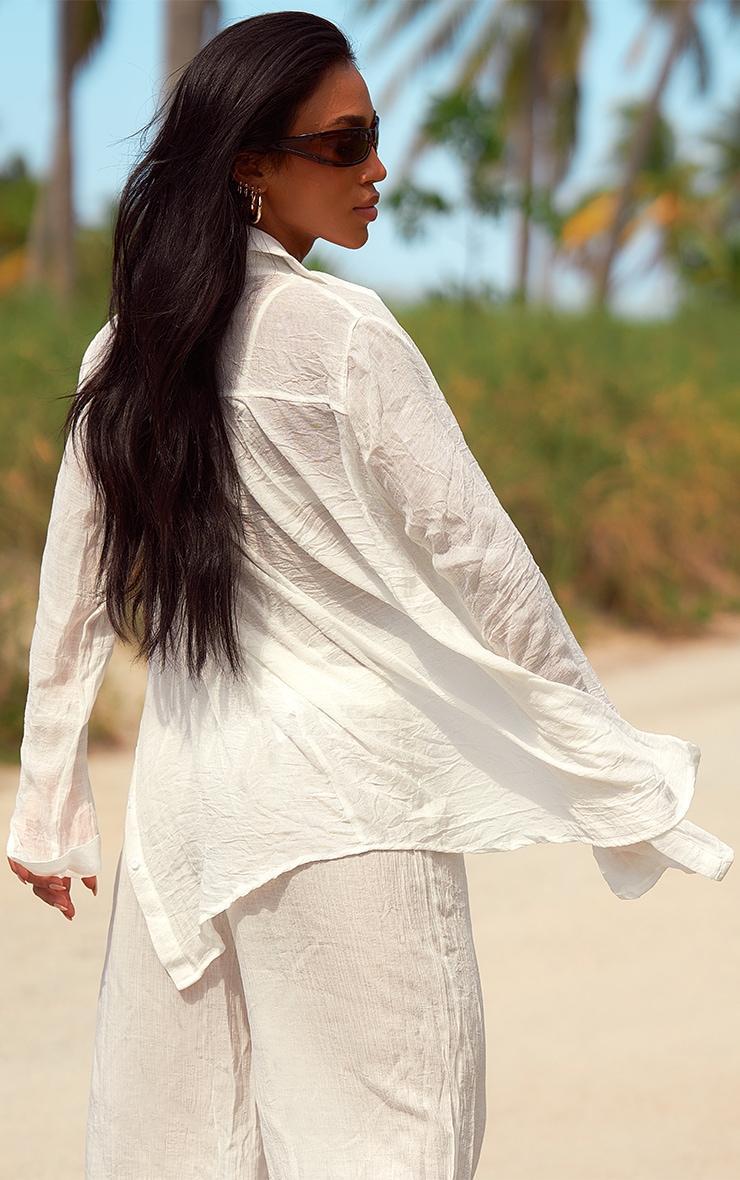 White Linen Look Oversized Beach Shirt Product Image