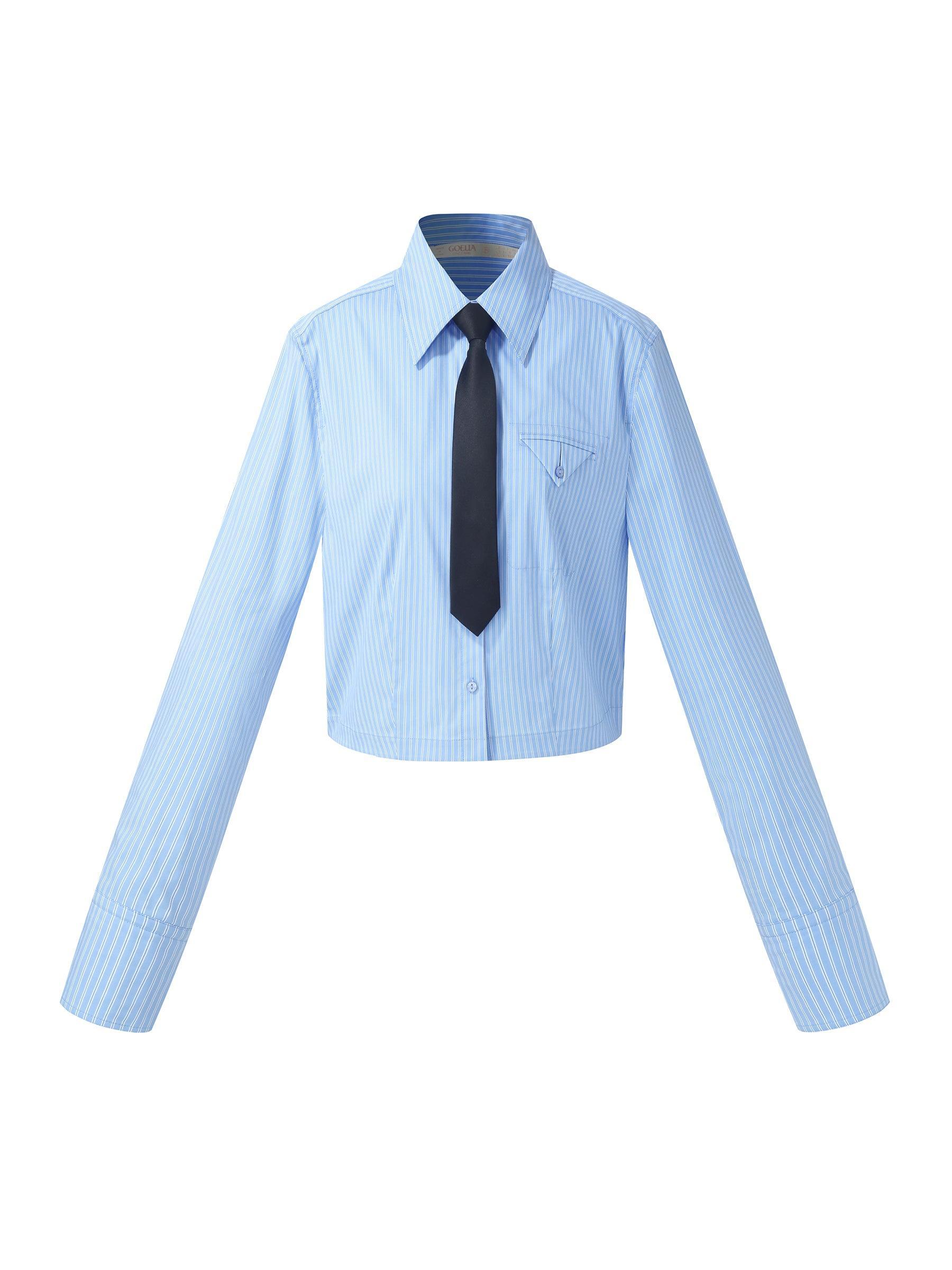 Blue And White Stripe Women Long Sleeve Shirt Product Image