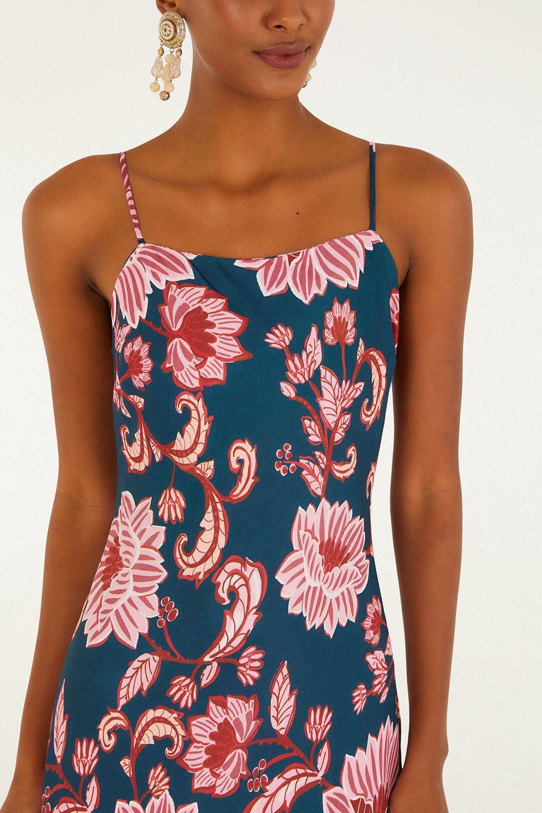 Dark Blue Flower Delicacy Slip Lenzing™ Maxi Dress Product Image