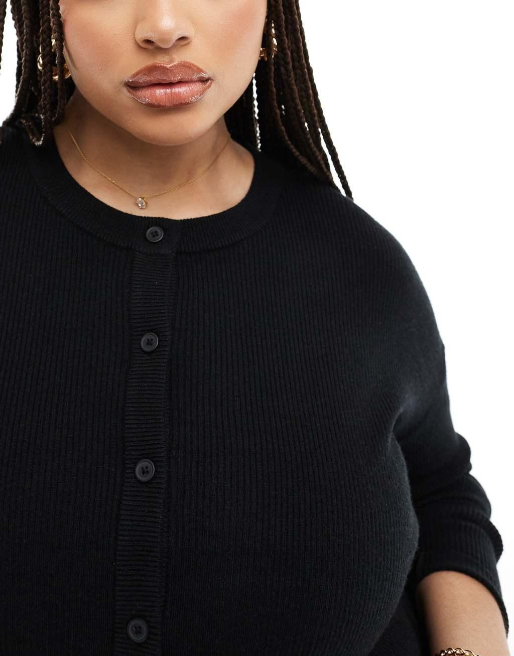 ASOS DESIGN Curve slim fit cardigan with crew neck in black Product Image