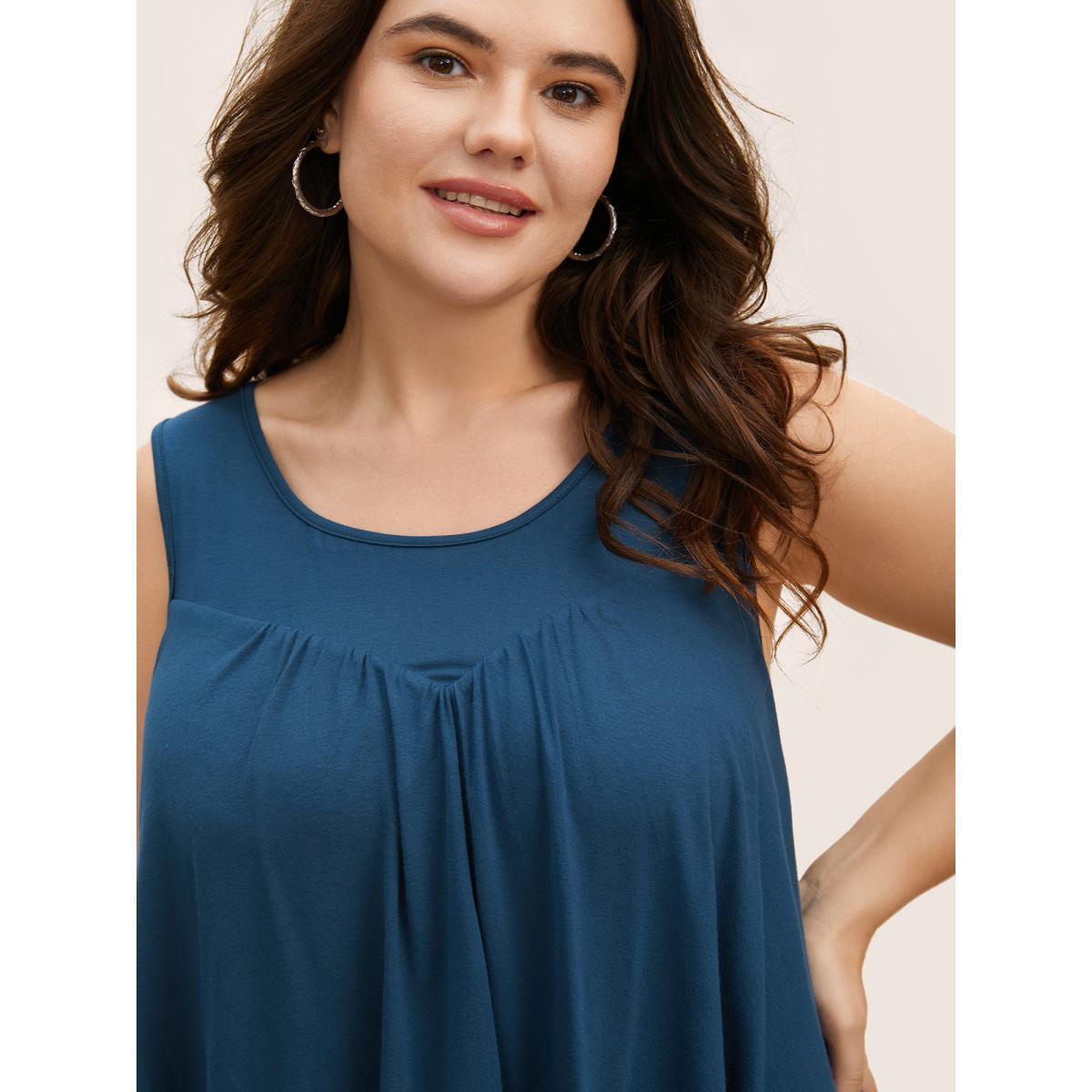 Plus Size Plain Round Neck Tiered Ruffles Tank Top Women Indigo Casual Tiered Round Neck Everyday Tank Tops Camis BloomChic 22-24/3X Product Image