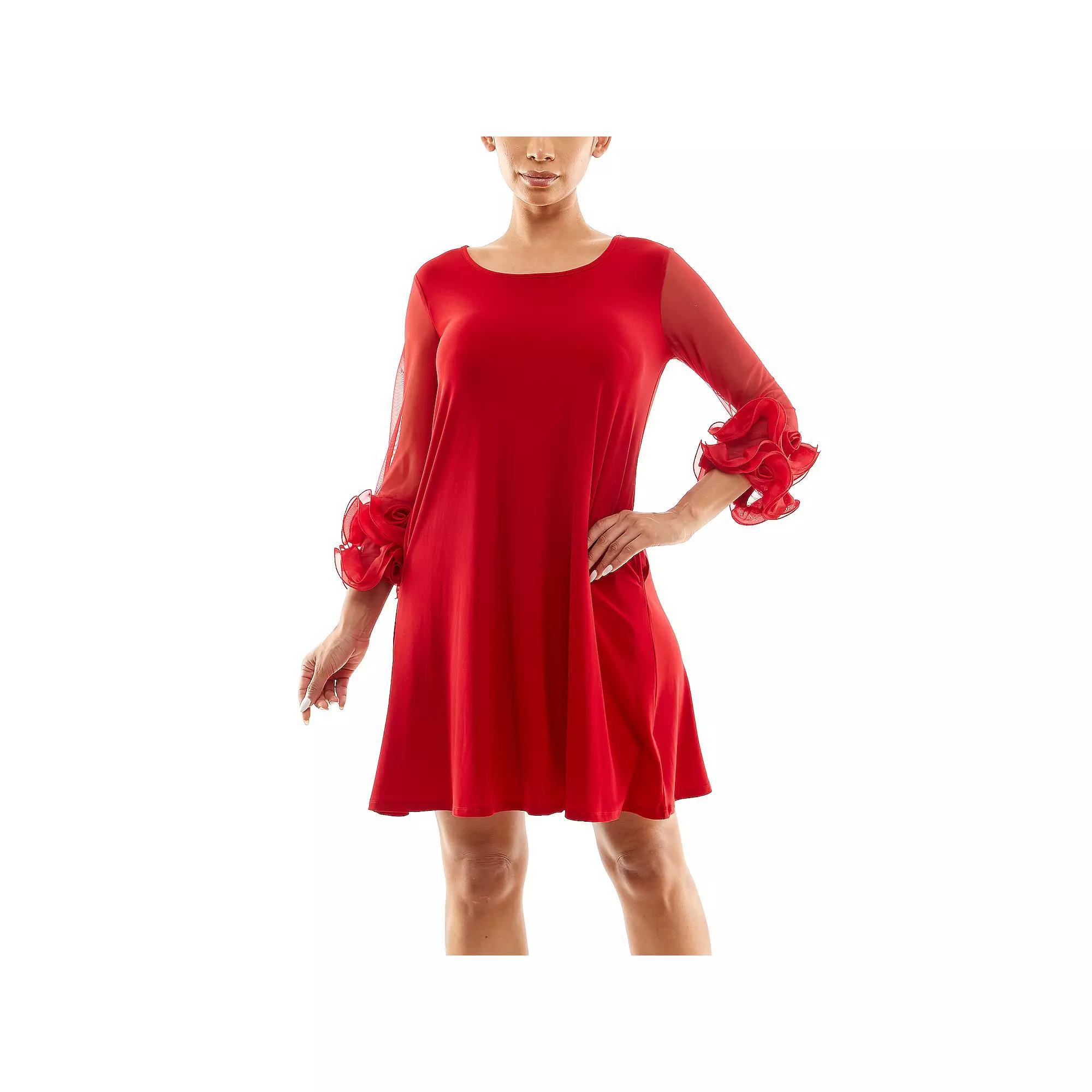 Womens Nina Leonard Ruffle-Sleeve Dress Deep Blue Product Image