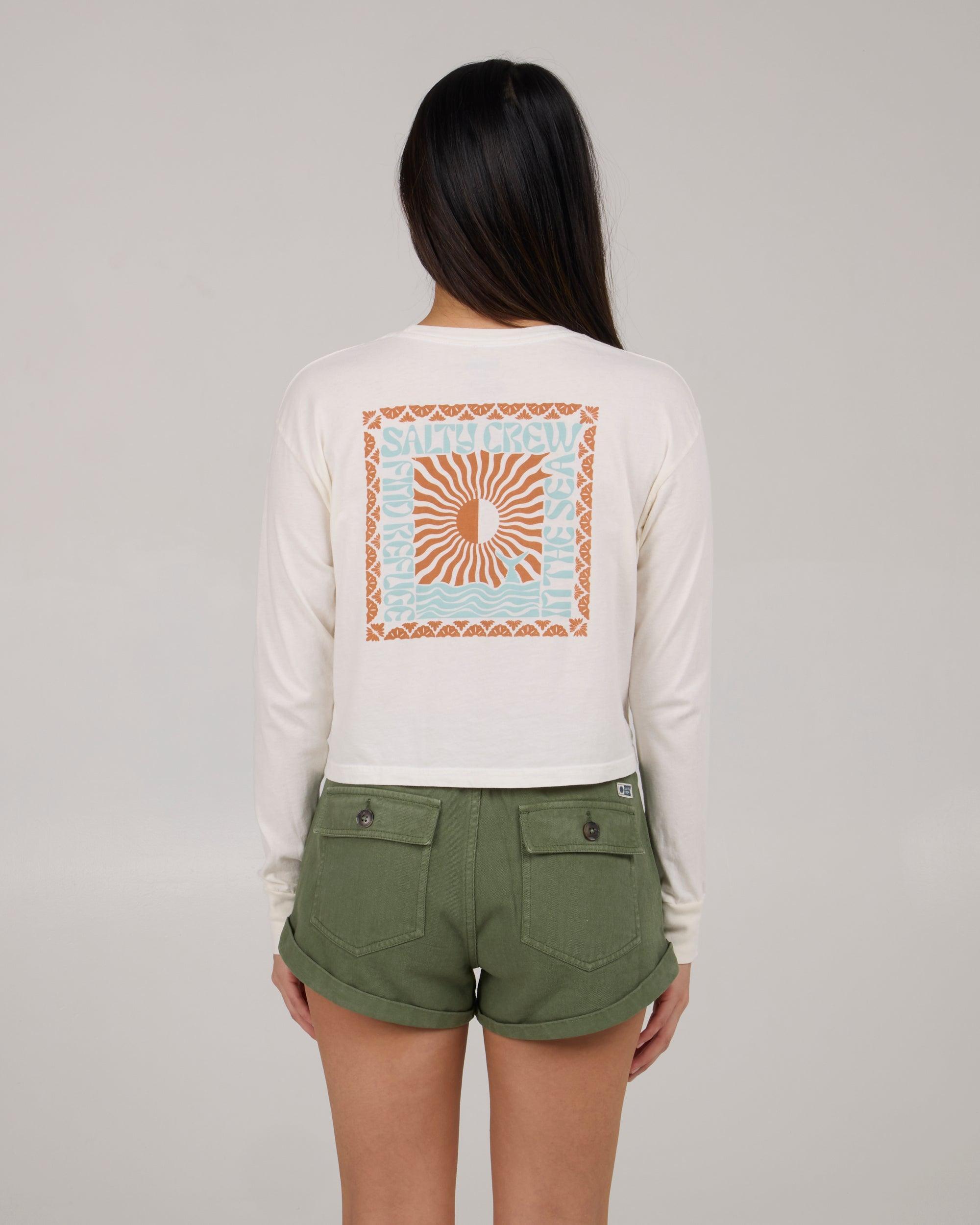 Optic Sea Long Sleeve Crop Tee - Off White Female Product Image