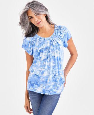 Style & Co Womens Pleated-Neck Short-Sleeve Top, Regular & Petite, Created for Macys Product Image