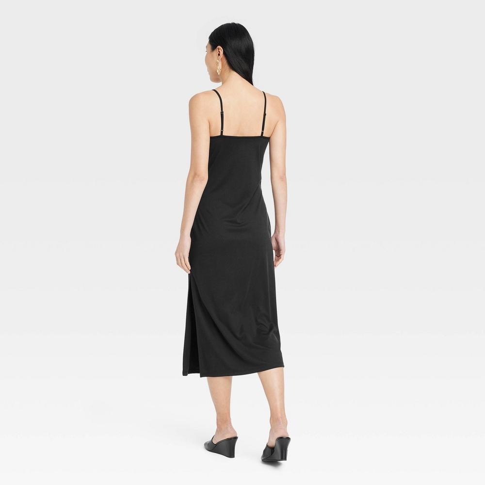 Womens Rib-Knit Midi Cami Dress - A New Day Black XL Product Image