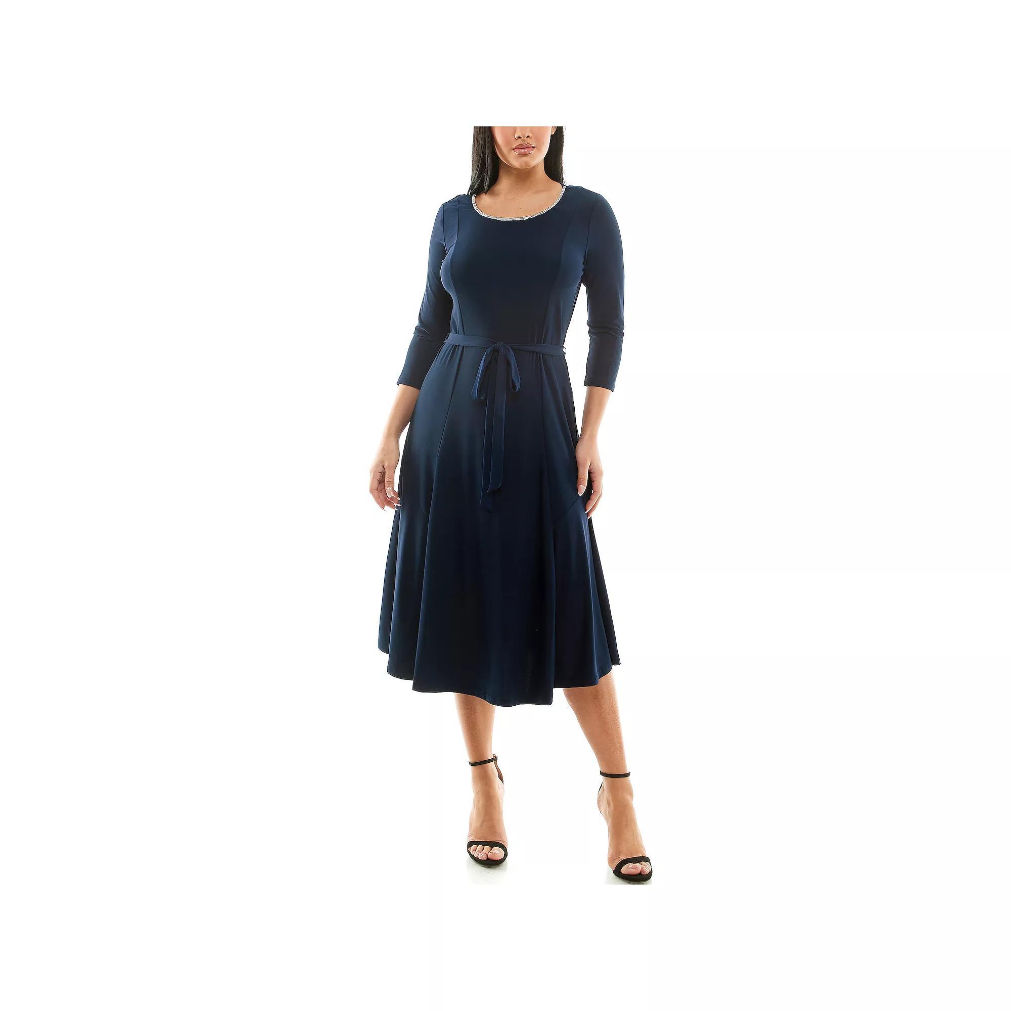 Women's Nina Leonard Sylvia Rhinestone Trim Dress, Size: Small, Blue Product Image